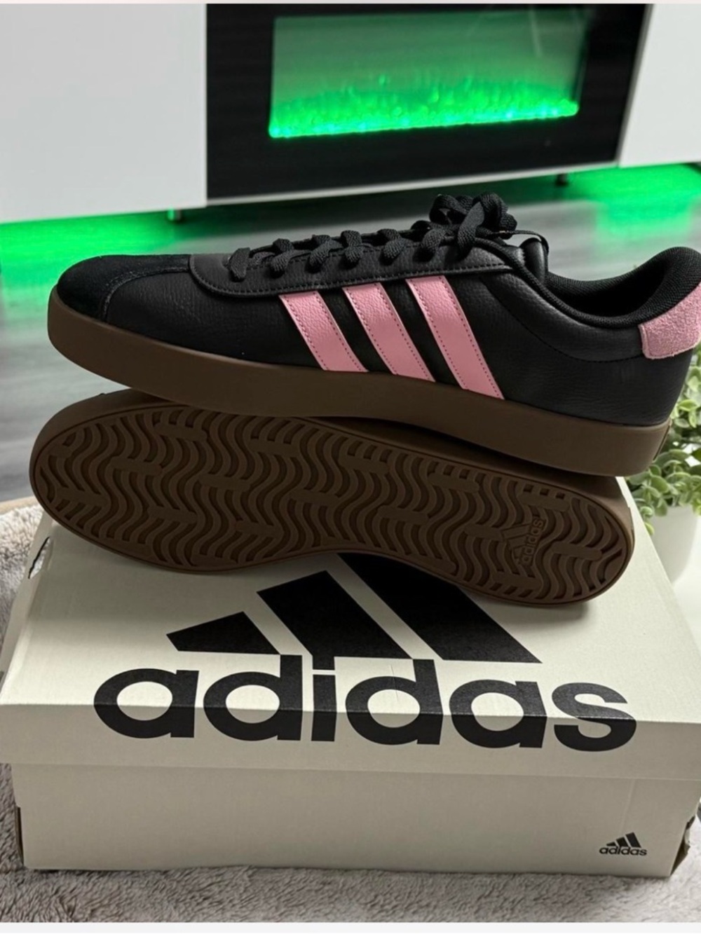 Adidas VL Court 3.0 Skateboard Shoes - Black/Pink/Gum - Men's Size 13 (JH6610)